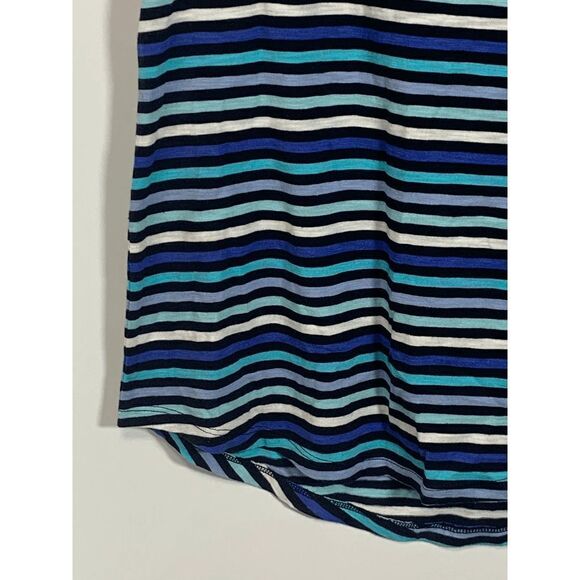 Talbots Women's Top Short Sleeve Button Back Cotton Blend Blue Striped Small - Picture 2 of 6